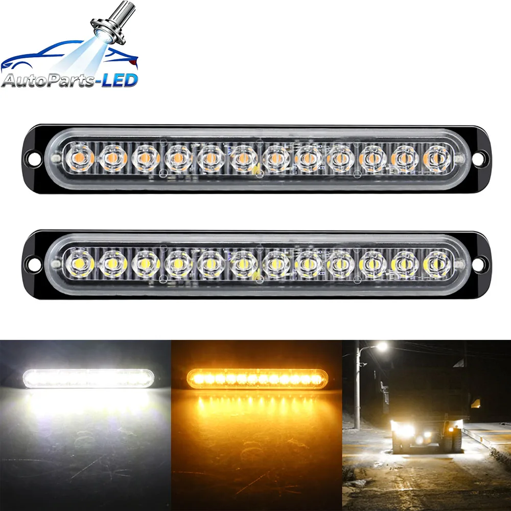 

4pcs Emergency Strobe Warning Lights 24V White/Yellow Flashing Signal Lamp 12LED Clearance Indicator Trailer Beacon Lamp