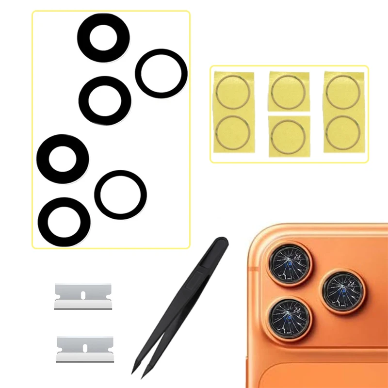 Back Rear Camera Lens Glass Replacement For iPhone 11 12 13 14 15 16 17 Pro Max - Camera Repair Kit with 3M Adhesive & Toolkit