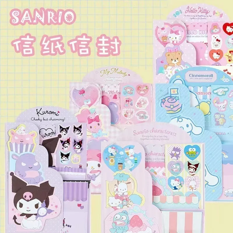 Anime Sanrioed My Melody Hellokittys Kuromi Cartoon Envelope Letter Paper Set Cute Handbook Note Paper Kawaii Stickers Kids Gift