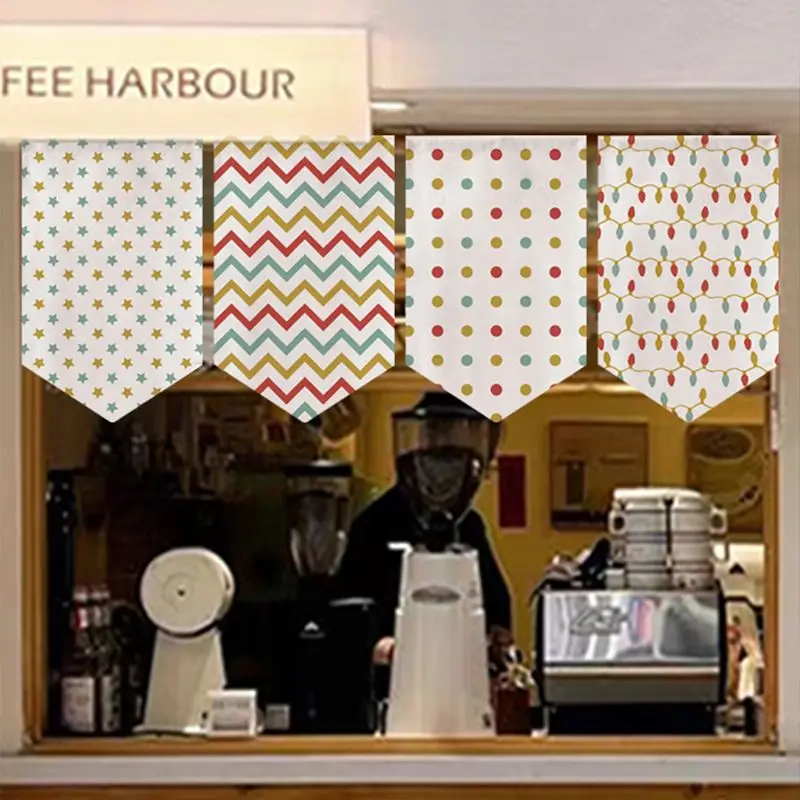Retro Christmas Printed Triangle Hanging Flag Short Curtain Coffee Shop Baking Store Showcase Door Decoration Half Curtain