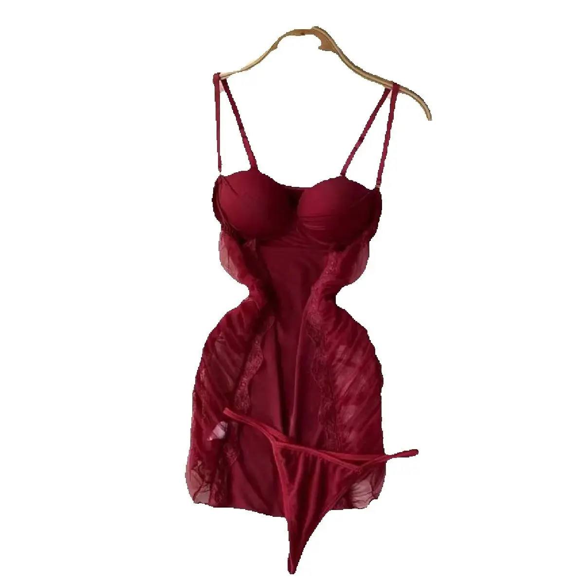 

Women Pajamas Mesh Transparent Blackless Erotic Nightwear Ruched Temptation Padded Korean Erotic Strap Night Dress Rompers