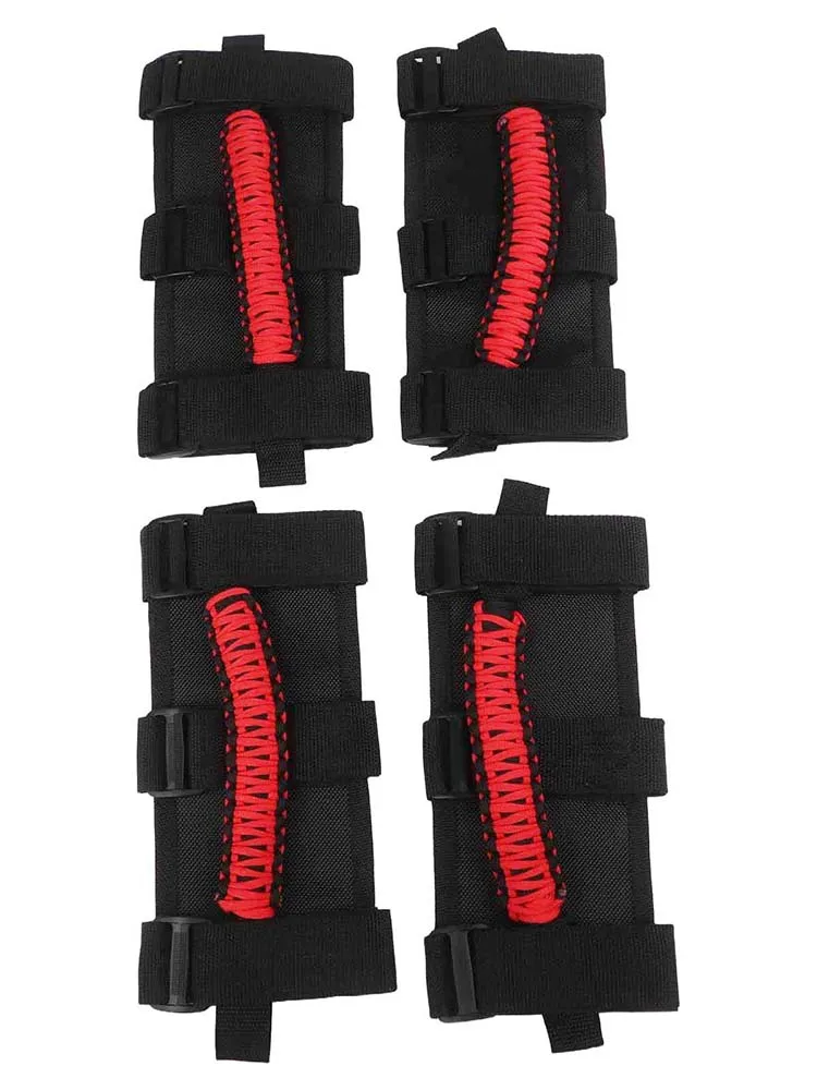 4 Pack Handrails with Anti Rolling Frame for Jeep For Wrangler Passenger Roof Grab Handles Made with Nylon Fabric