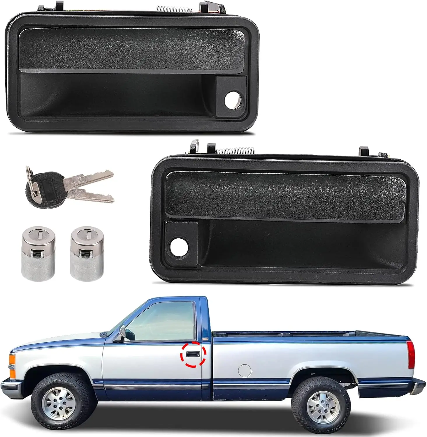 

Front Exterior Door Handles with Lock Cylinder & Keys for Chevy GMC Trucks 1988-2000, Replaces OEM Parts Pair