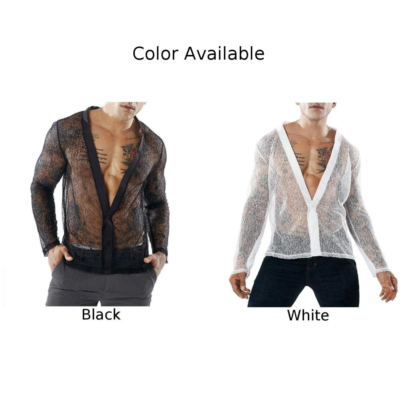 Comfortable Shirts Transparent Cardigan Casual Deep V-neck Fashion Long Sleeve Long-sleeved Men Mesh See Through