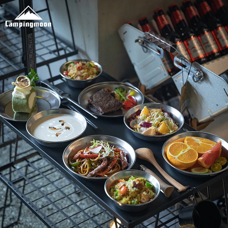 

S395-2S Outdoor Stainless Steel Dinner Plate Eight-Piece Set Drop-Resistant Soup and Rice Bowl Camping Tableware Set