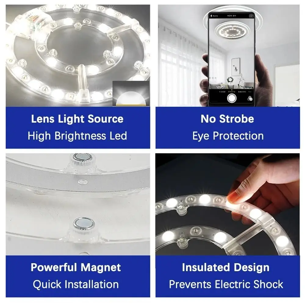 Lámparas de Techo LED Redondas de 12W 18W 24W 36W 48W 72W, Módulo LED Conveniente, Panel LED Regulable, Lámpara Circular Duradera para Techo de Habitación