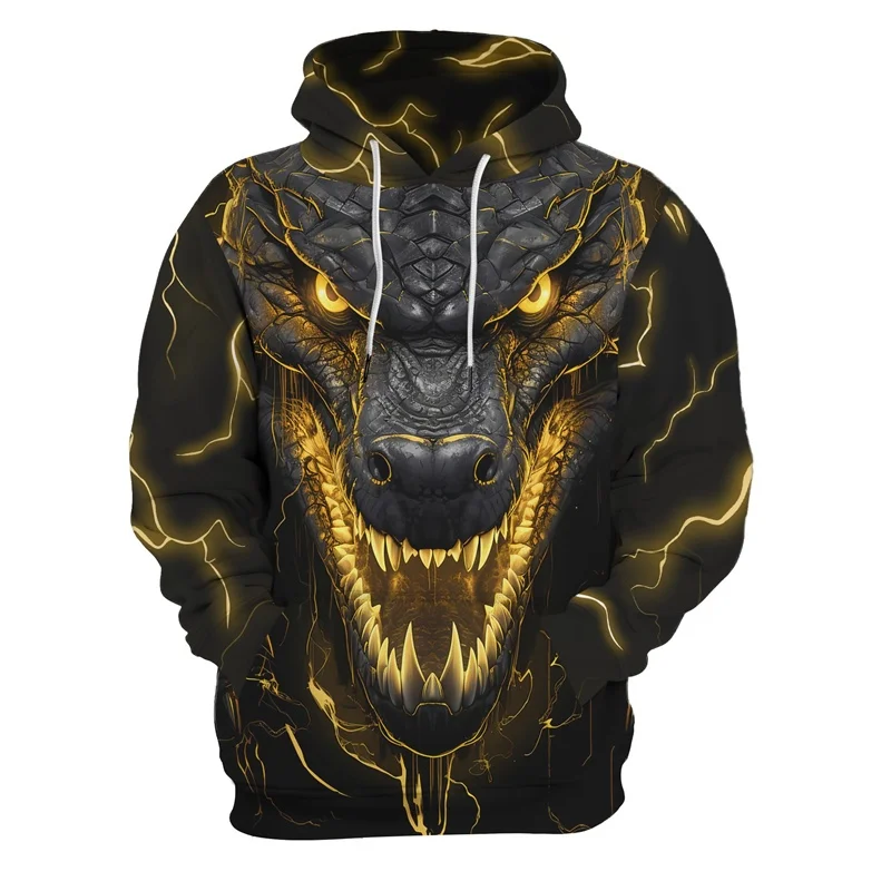 Dragon Eagle Wolf 3D Printed Hoodie For Men Cool Animal Pattern Long Sleeve Pullovers Autumn Street Oversized Hoodies Tops
