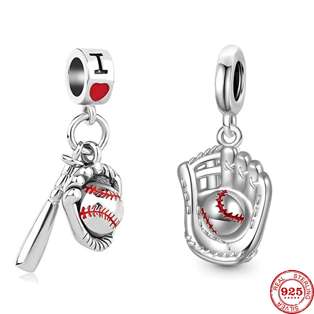 New 925 Sterling Silver I love baseball Sports Pendans Charm Beads fit Original Pandora charm Bracelet Trinket DIY Women Jewelry