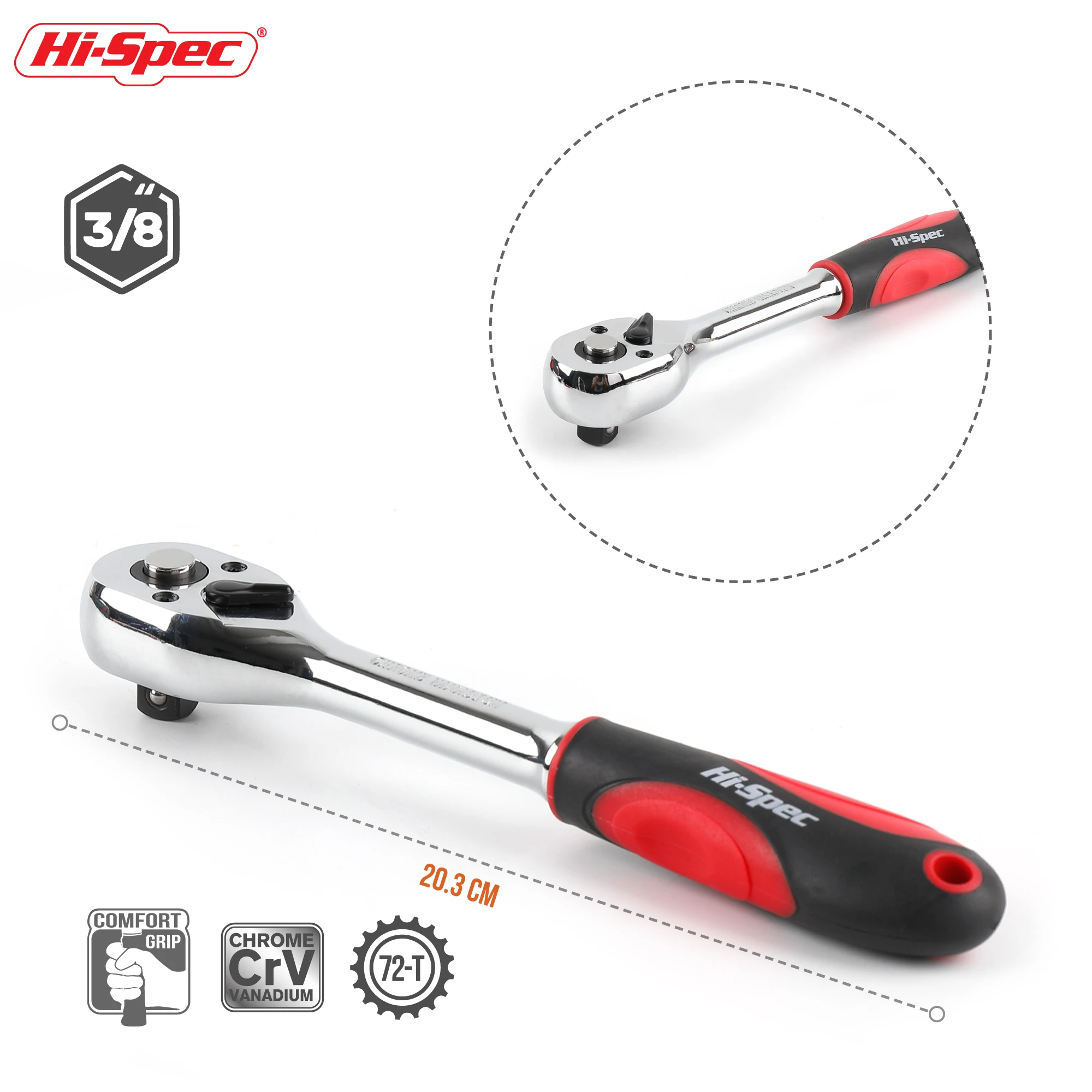 Imagem -06 - Hi-spec-chave de Catraca de Borracha Isolante Chave de Soquete Vermelha Chave de Torque de Aço 72t Hi-spec