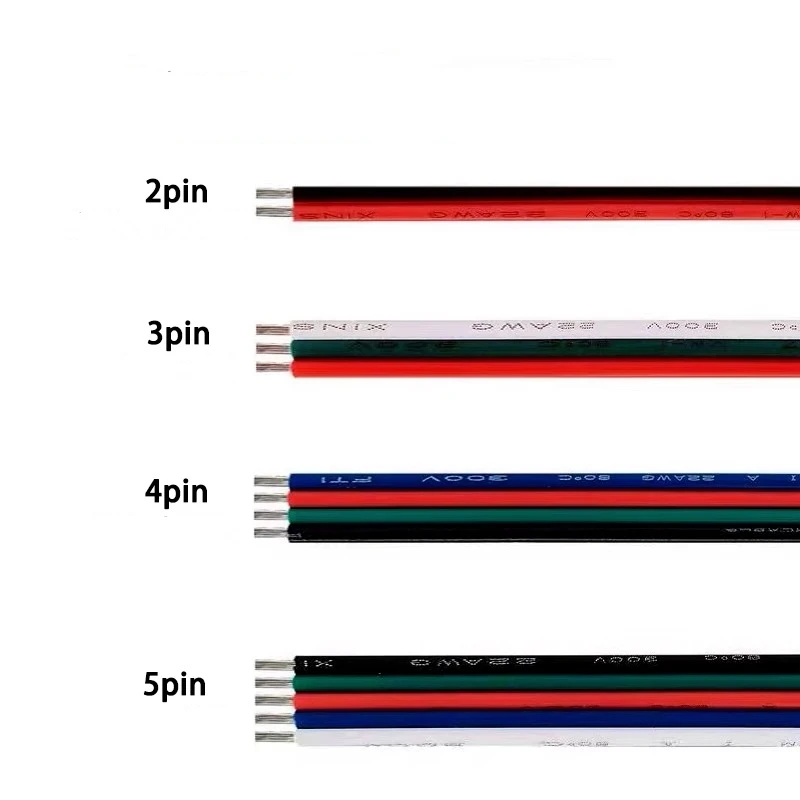 Low voltage led strip extension cable 2/3/4/5pin parallel cable 22AWG wire 0.3 square 23456 core cable