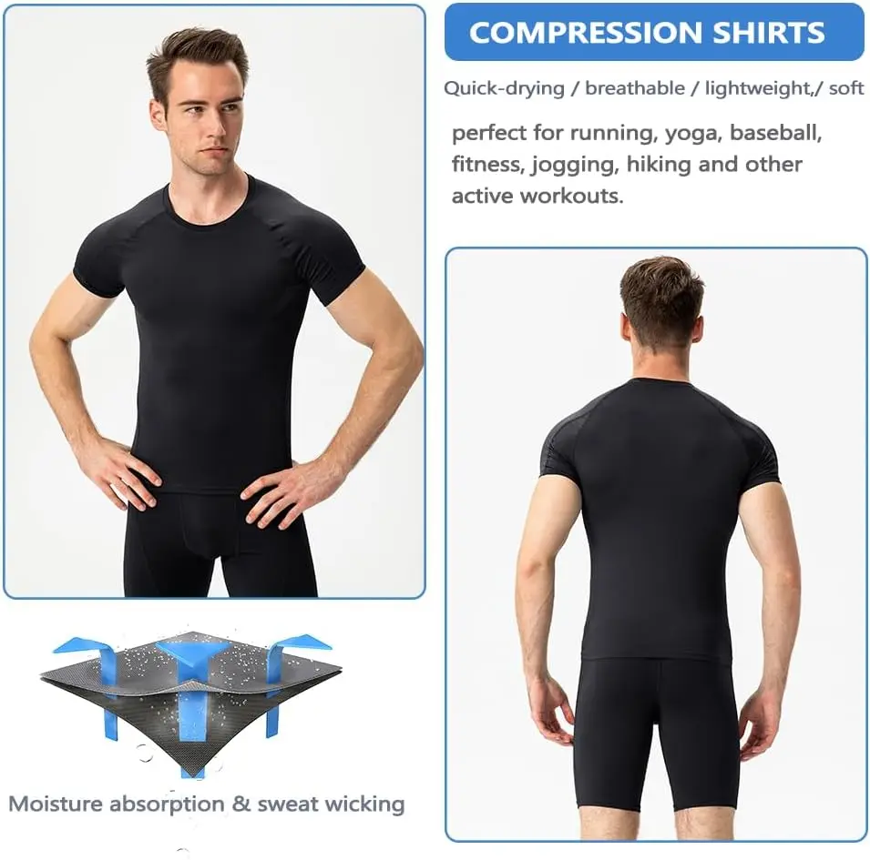 

CARGFM Men Short Sleeve Compression Shirts Athletic Workout T-Shirt UPF 50+ Quick Dry Sports Base Layer Undershirts