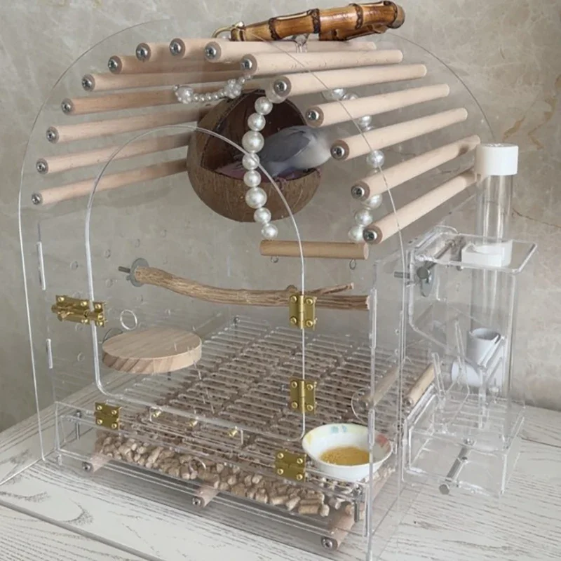 Transparent Foreground Birds Cage Ornamental Standing Bird Cage Bird House Breeding Flying Acrylic Crate Parrot Bird Stuff