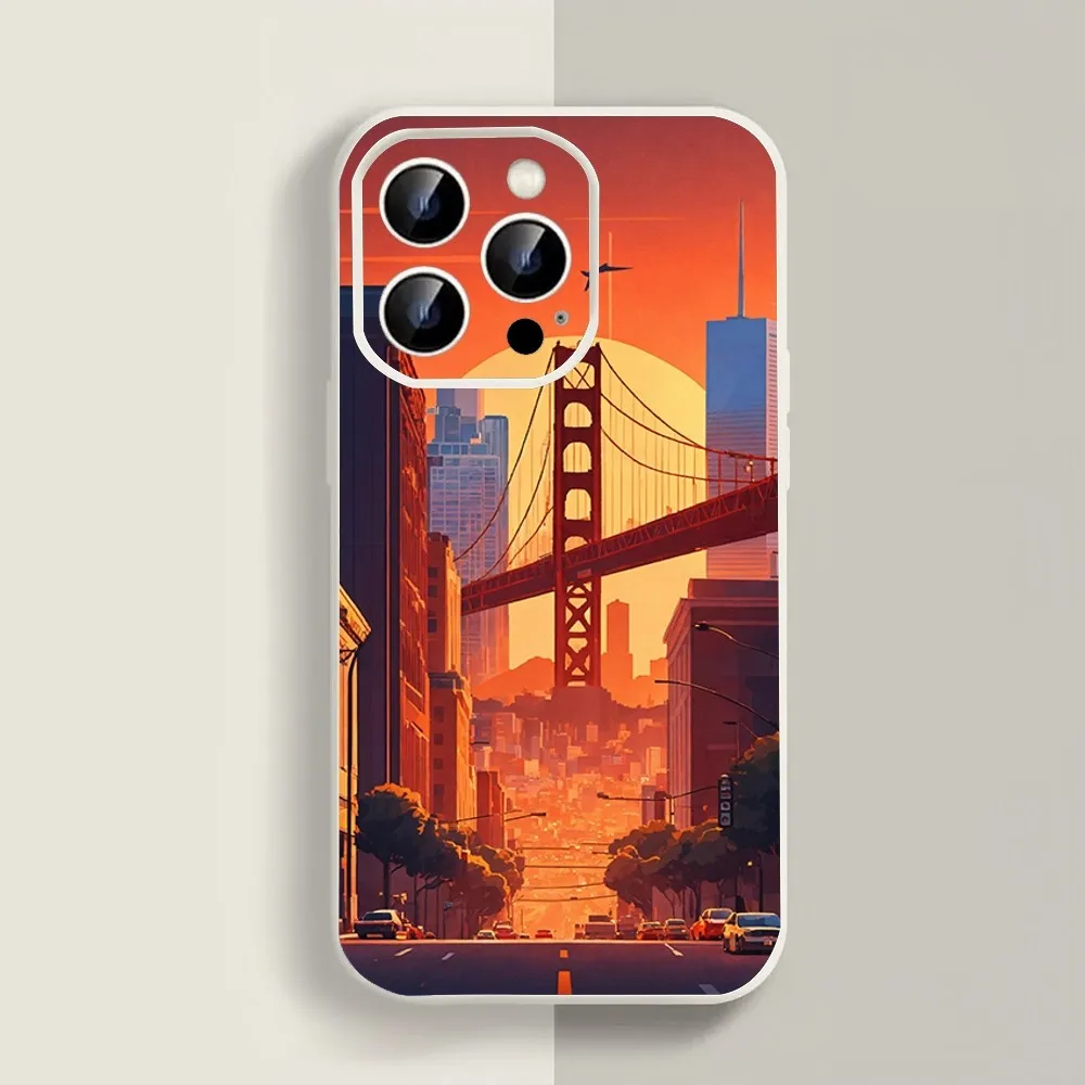 City red Sky Phone Case For Iphone 11 13 14 15 16 Pro Max X Xr Xs Max Se2020 12mini White Cover Case