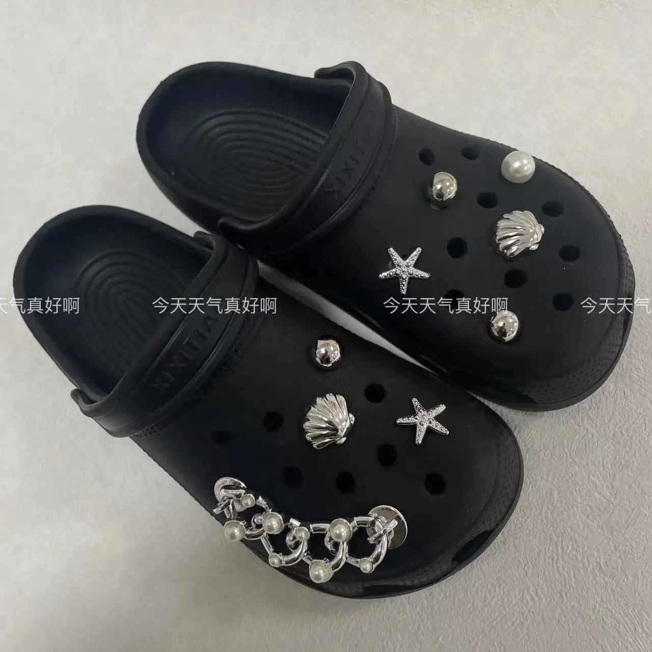 Shoe Charms DIY Shell Starfish Chain Shoe Decoration Buckle For Hole Shoe Charm Accessories Detachable Chain Shoe Accessory