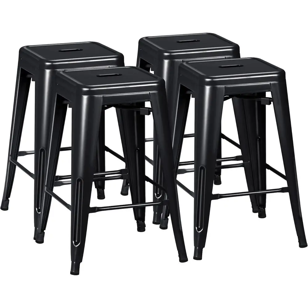 24 Inch Metal Bar Stools Set o 4, Counter Height Bar Stools Height High BacklStools Industrial Stackable Bar Chairs or Dining Ro