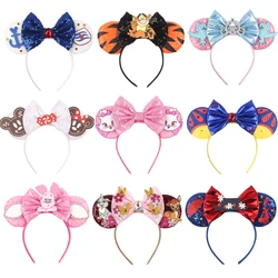 10Pcs/Lot Cartoon Character Mouse Ears Headband For Girls Birthday Party Hairband Sequins Bow Festival Cosplay Hair Accessories