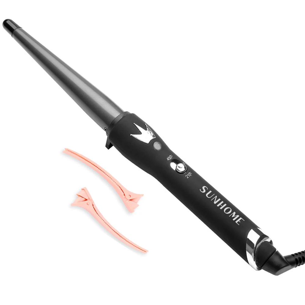 SUNHOME Tapered Curling Wand，25mm Professional Ceramic Hair Curling Wand，Instant Heat Hair Curler