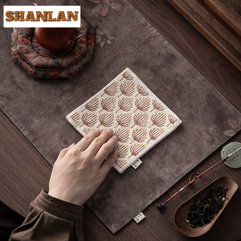 Sashiko Embroidery Dandelion Pot Bearing Holder Teaware Heat Insulation Pad Dry Soaking Table Tea Tray Coasters Cha Ornaments view 5