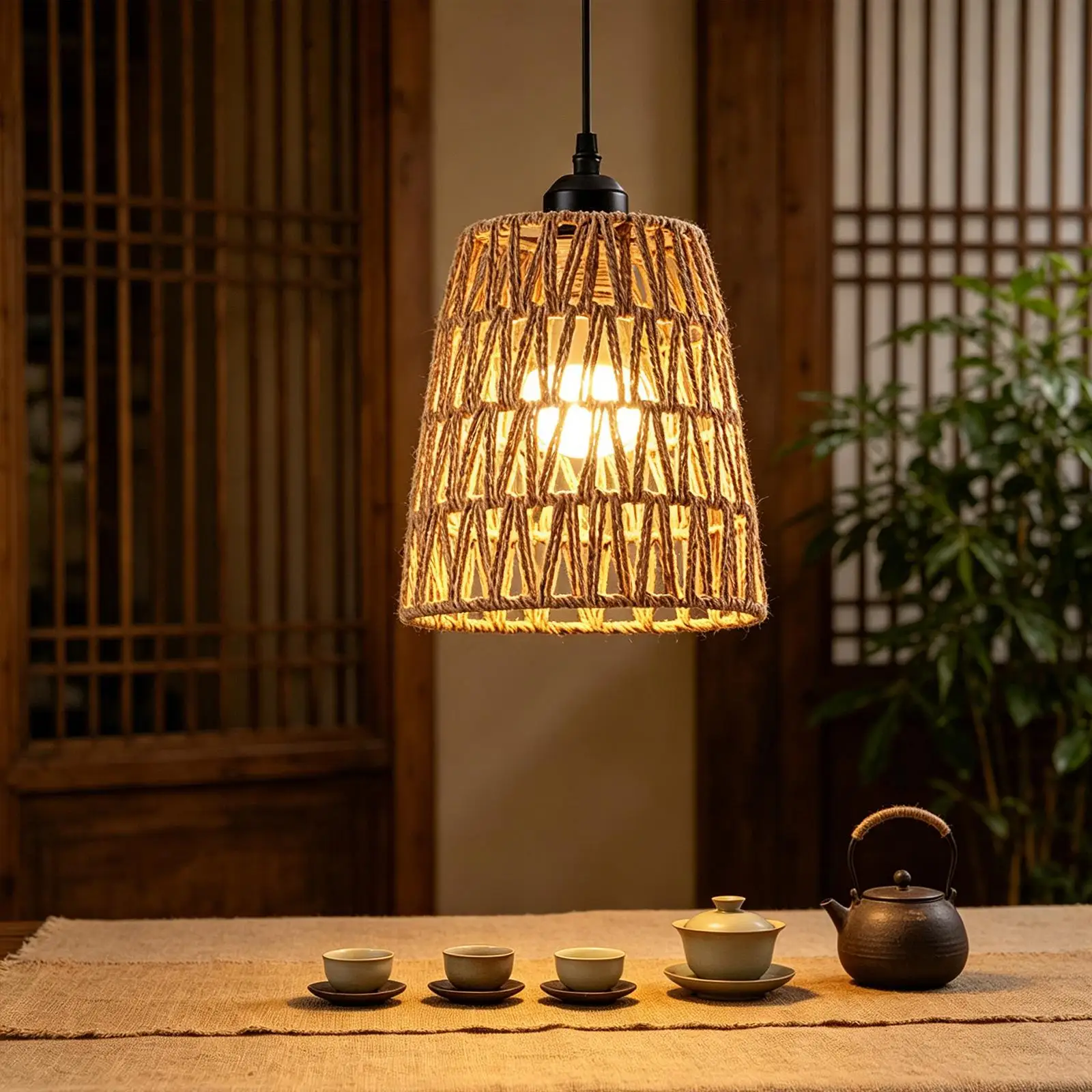 手織りペンダントランプシェード素朴な織物ランプカバーライトシェード装飾照明家庭用寝室リビングルーム用