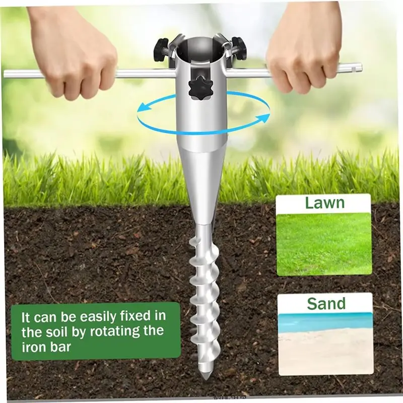 B23B Beach Sunshade Umbrella Frame - Heavy-Duty Metal Sand Anchor Ground Stake For Windproof Stability