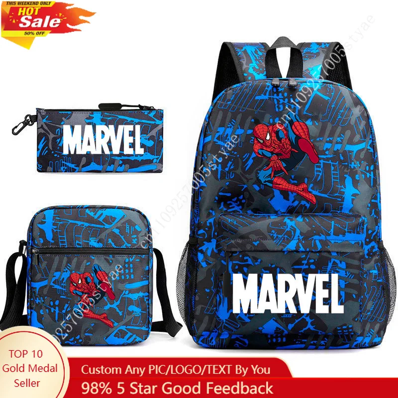 

Spider-Man Backpack 3 Set Marvel Shoulder Backpacks Bags with Crossbody Bag Pencilbox Daily Computer Bookbag 17in