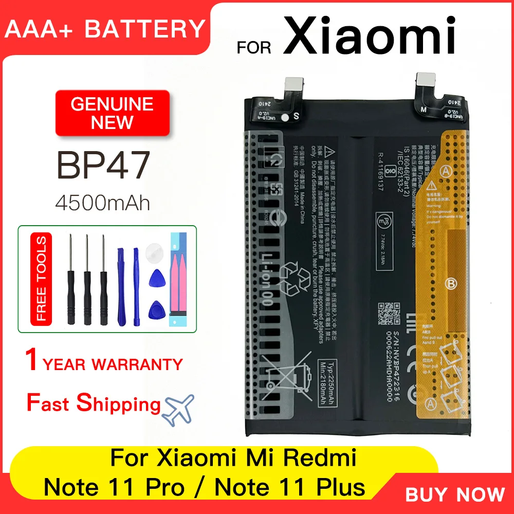 Genuine BP47 4500mAh Battery For Xiaomi Mi Redmi Note 11 Pro Note11+ Note 11 Plus PHONE replacement batteries batteria+tools
