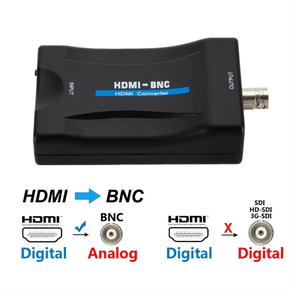 HDMI compatível com adaptador BNC, 1080P, conversor de sinal de vídeo composto, conversor de vídeo multimídia HD para câmera para TV