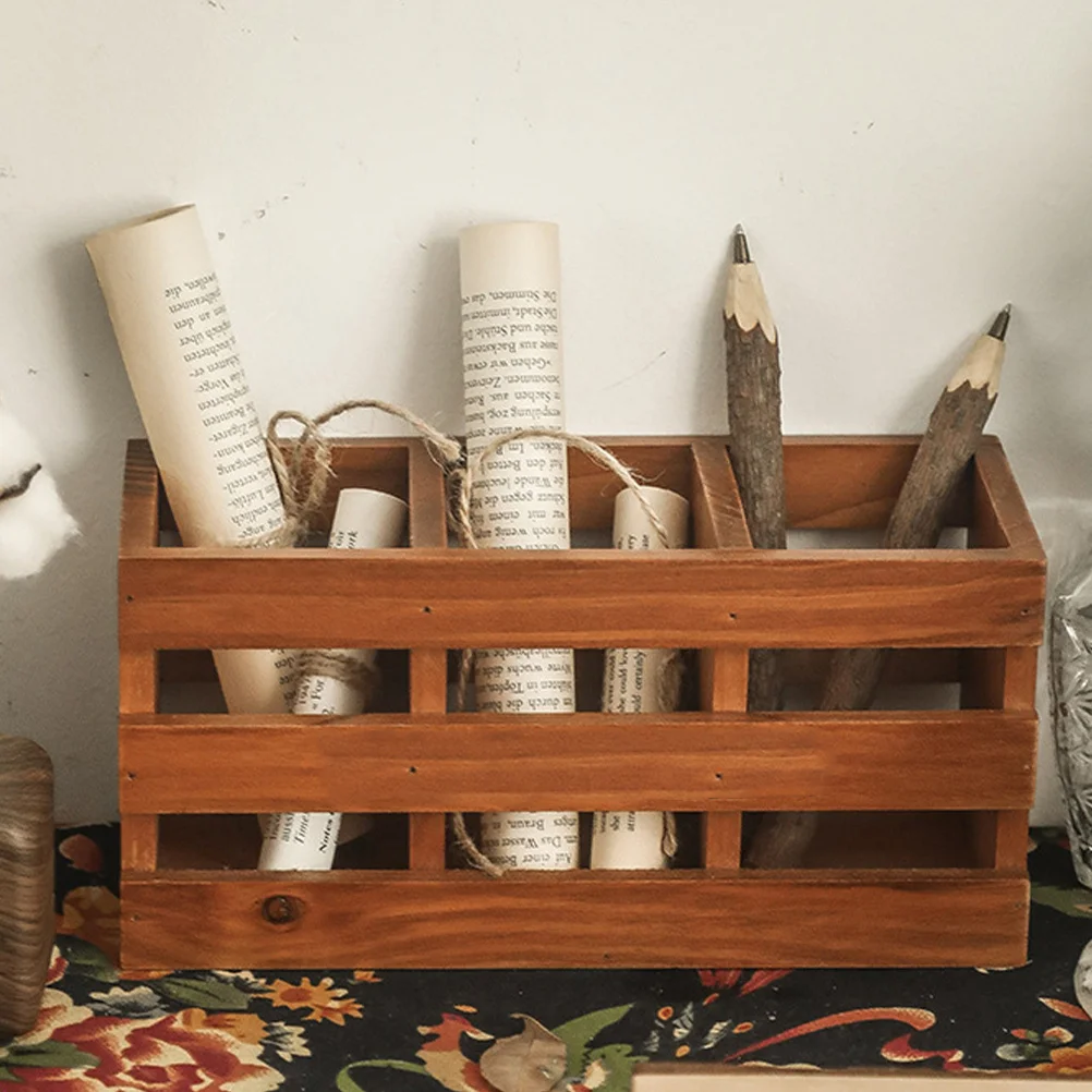 

Wooden Storage Box With Compartments Desktop Organizer For Pens Pencils Makeup Brushes Sundries Holder Tabletop Case