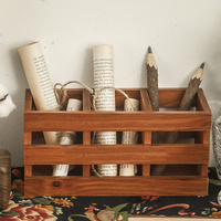 Wooden Storage Box With Compartments Desktop Organizer For Pens Pencils Makeup Brushes Sundries Holder Tabletop Case