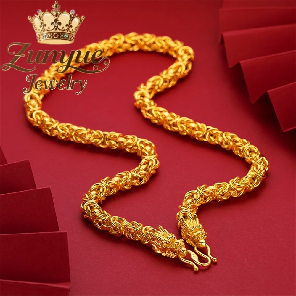 Sandgold Necklace, A Light Luxury And Niche Smooth Dragon Bone Necklace With A Dragon Head Accessory Fashion Fine Jewelry Charms