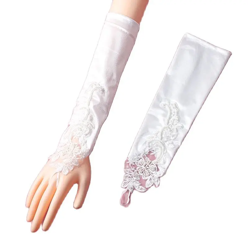 Wedding Bride Gloves Elegant Women\'s Fingerless Printed Elbow Length Wedding Gloves