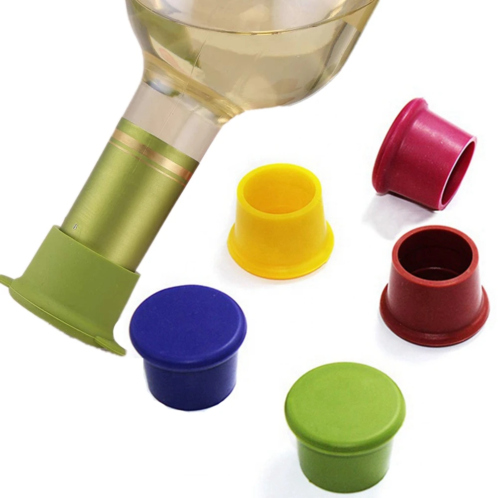 6PCS Wine Stoppers Reusable Silicone Corks Wine Glass Beverages Beer Champagne Kitchen Bottles Caps for Corks to Keep Wine Fresh