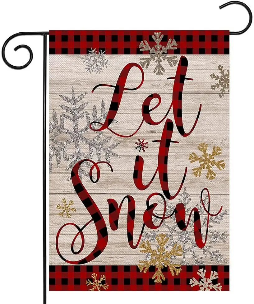 Let It Snow Snowflake Garden Flag 12.5 x 18 Inch Christmas Winter Decorative Double Sided Burlap Small Flag Holiday Banners  EEZ