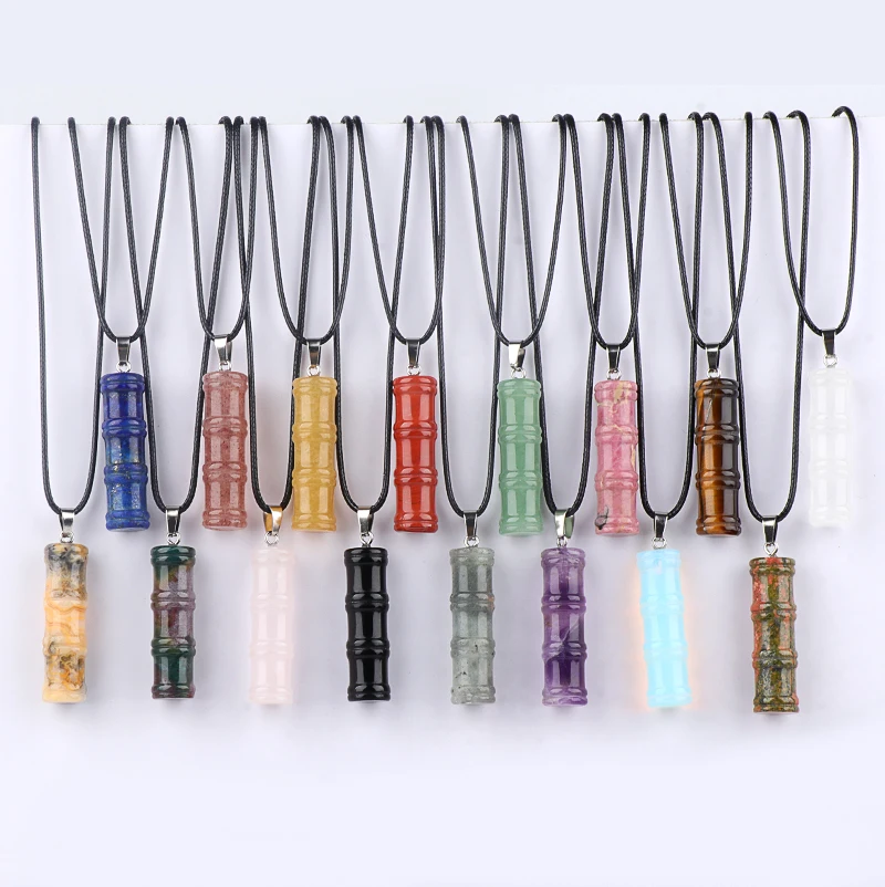 QIMOSHI الأحمر جاسبر النساء الخيزران عقدة حجر قلادة قلادة 40 مللي متر أحجار كريمة مفكوكة حبة سحر شفاء كريستال الحرف المختنق #6