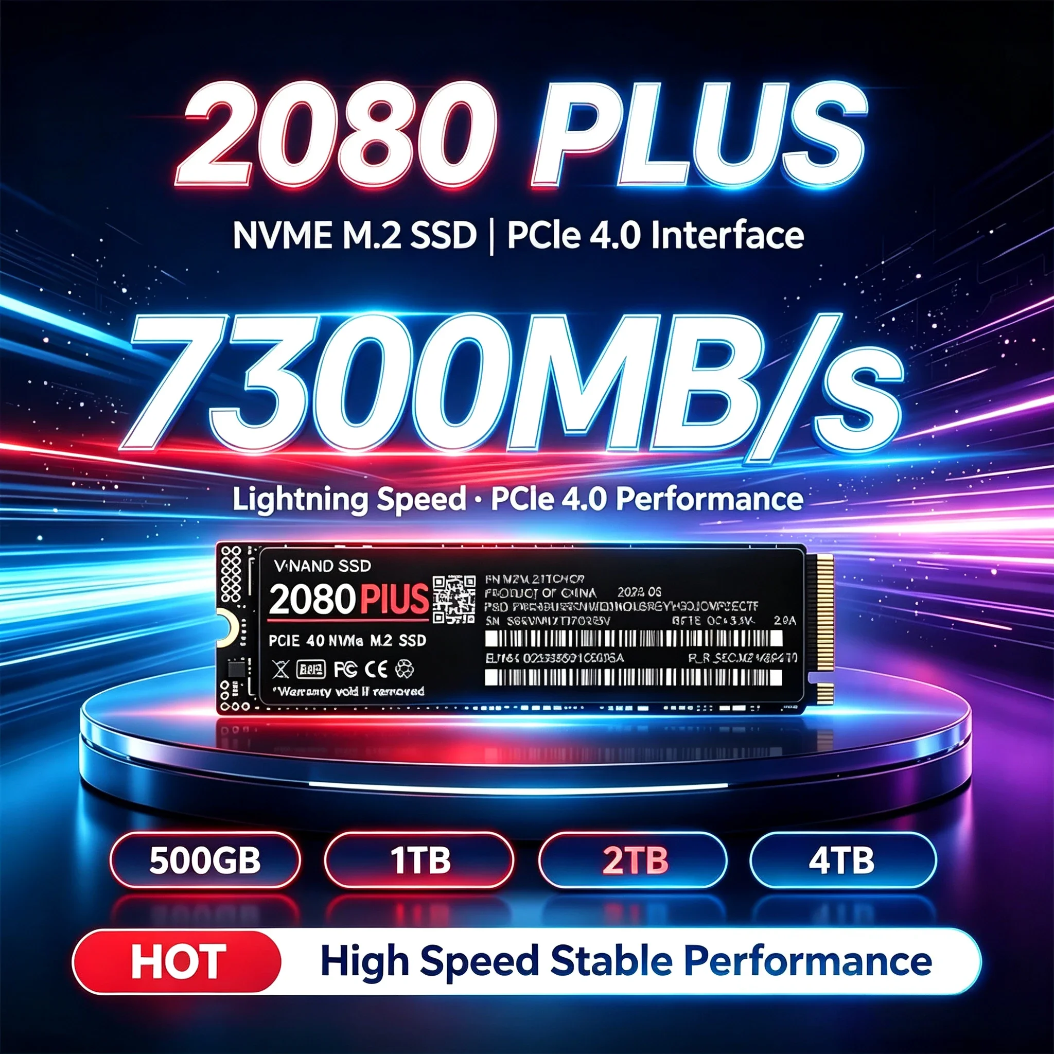 2080 PLUS NVMe M.2 2280 SSD PCIe 4.0 X4 500GB 1TB 2TB 4TB 7300MBs TLC 3D NAND storage for PS5 gaming desktop PC low power