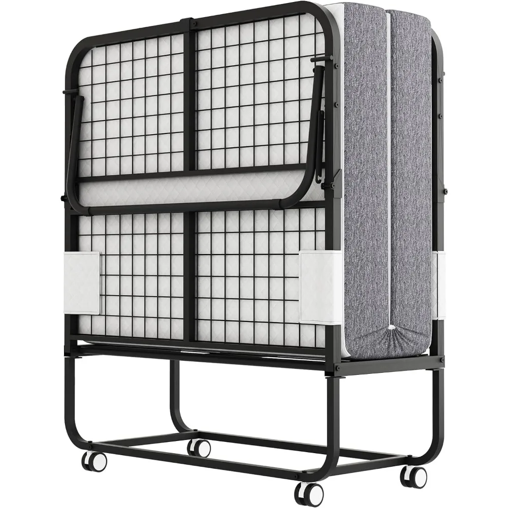 

Folding Bed with Mattress for Adults, Large Roll Away Foldable Portable Fold up Bed for Guest, No Sagging Frame