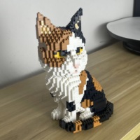 Knew Built Adorable Cat Mini Model Building Blocks 4 Expressive Faces Option in Orange and Cow Patterns for Kid Toys and Pet Fan