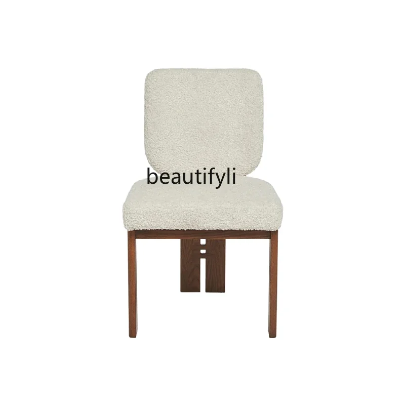 

Nordic Solid Wood Lambswool Dining Chair Designer Model Light Luxury Desk Breakfast Backrest Conference Chair Charming Style