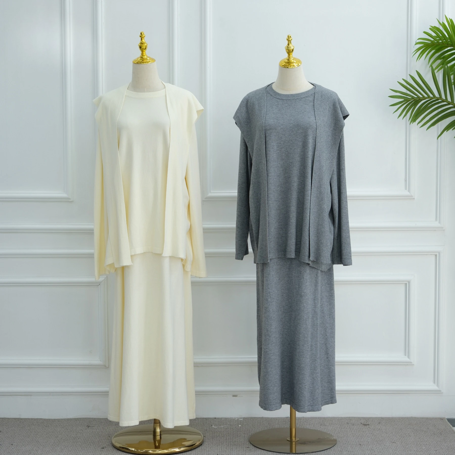 

Скромный женский комплект из 2 предметов, элегантный зимний комплект из толстой вязаной юбки с капюшоном, повседневный однотонный комплект одежды из двух предметов, женские комплекты