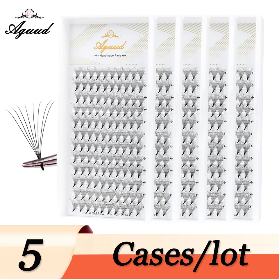 

AGUUD 5 Boxes Premade Volume Fans Pointy Base Lash Extensions 5D 10D 12D 16D Sharp Thin Stem Russian Volume Promade Fan Eyelash