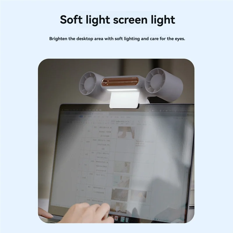 ABKD draagbare airconditioner-oplaadventilator met LED-licht, lichtgevende mute-ventilator, kleine ventilator met hangend scherm met vier snelheden