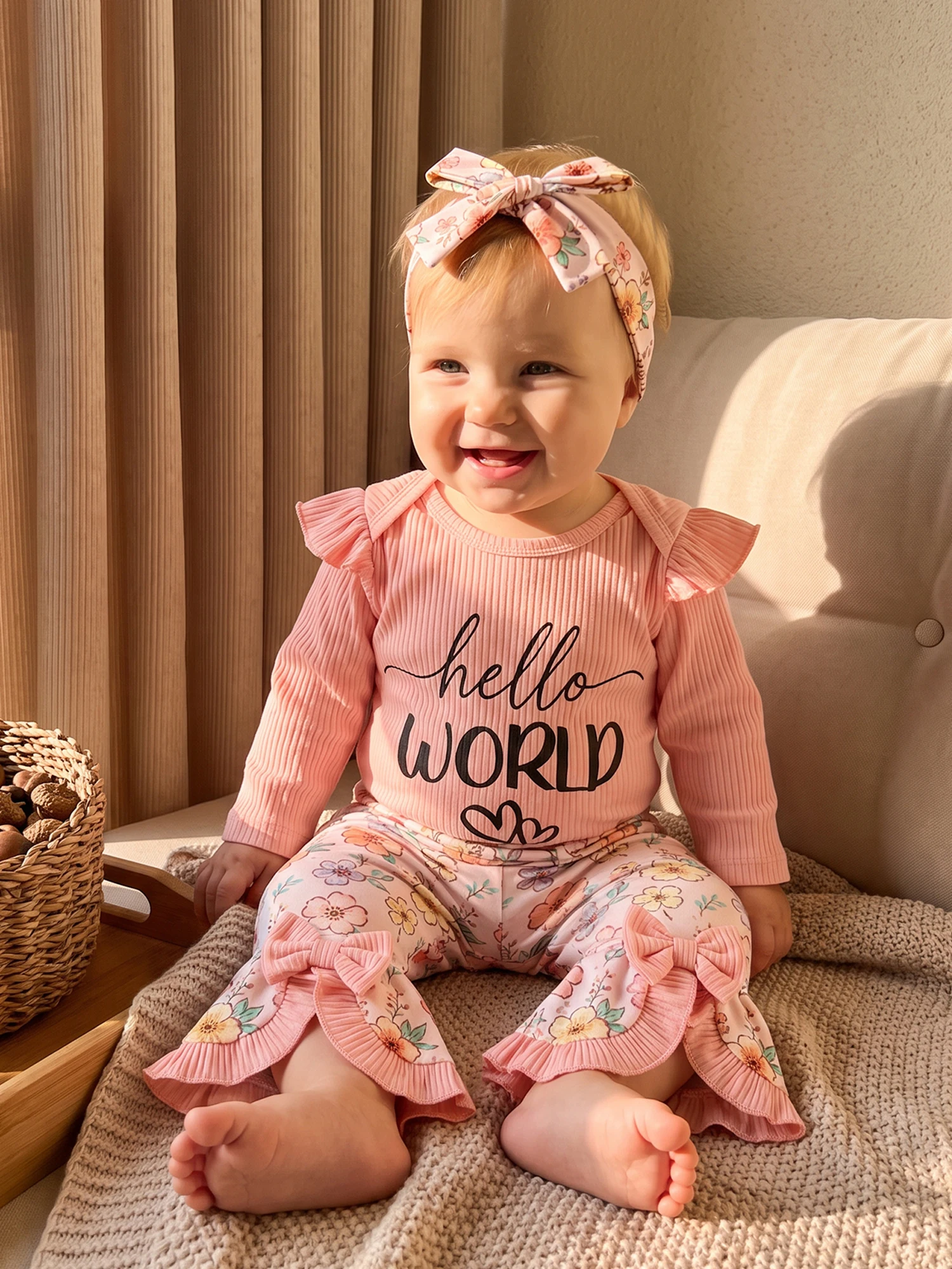 Pants 3 Pcs Bow Headband 3 Pcs Romper Flared Pants Flared Pants Bow Headband Girl Fall Outfit Sleeve Romper Flared Durable