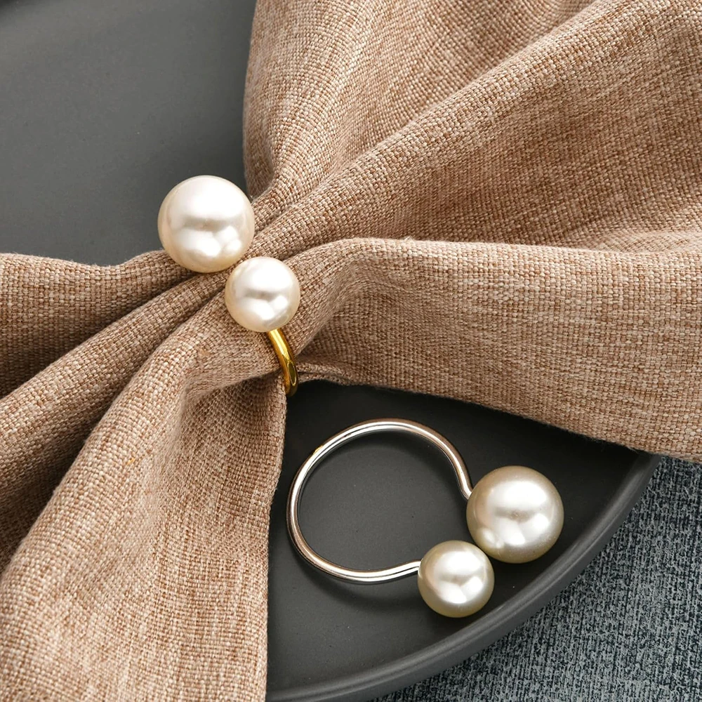 Pearl Napkin Rings Set of 6 Gold Silvery Napkin Holder Table Napkin Buckles for Dinning Wedding Party Supplies Table Decor