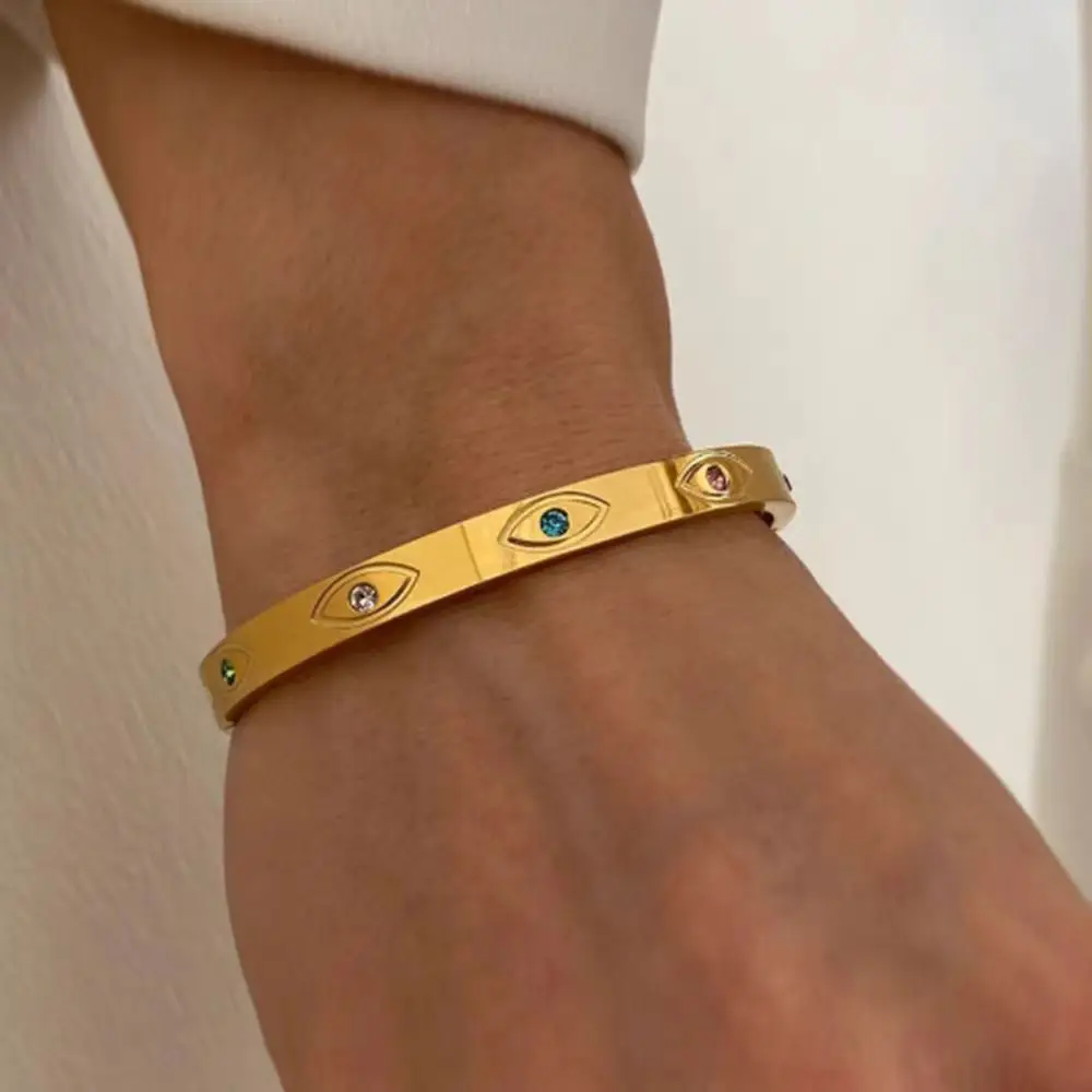 SOMMAR Fashion jewellery charms Gold Plated Girl bangles Colored Zircon 6mm Wide Bangle bracelet Women jewelry image 3