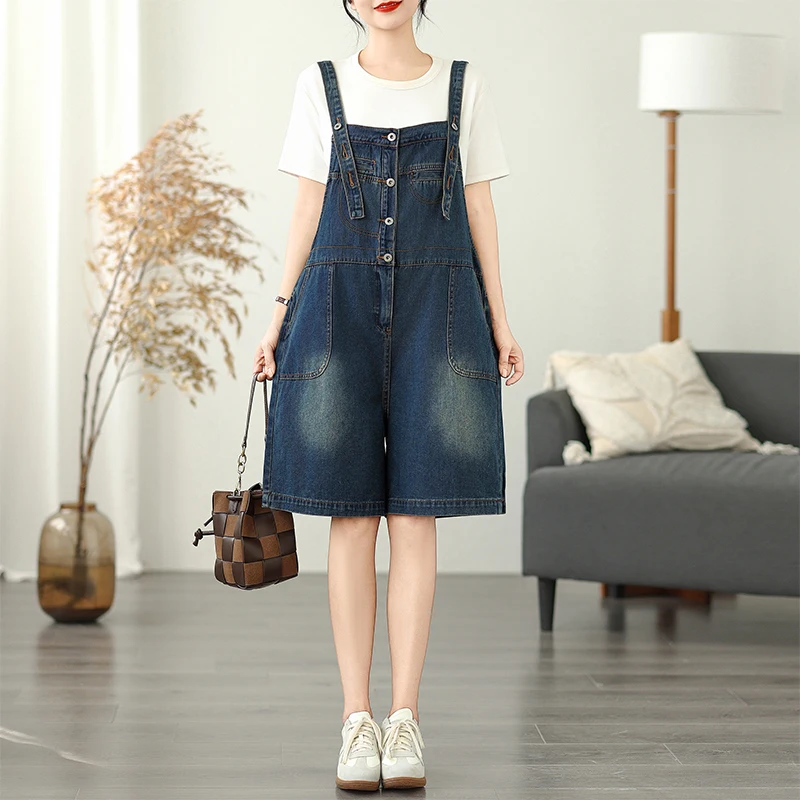 

Cool Salt Sle, корейская версия, джинсовые комбинезоны, женские свободные широкие брюки, летние джинсы с высокой талией длиной пять четвертей