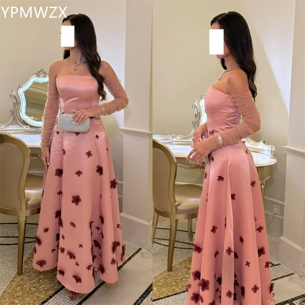 

Customized Evening Dress Formal Party Occasion YPMWZX Off-the-shoulder A-line Floor Length Skirts Draped Applique 3D Flower Bes