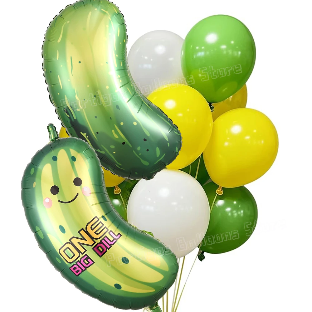 

9Pcs Pickle Foil Balloons With Green White Star Helium Balloon Sour Fruit Cucumber Baby Shower One Big Dill Birthday Party Decor