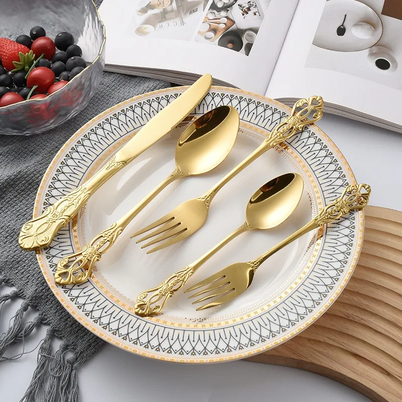 30pcs Dinnerware Set Gold Cutlery Fork 304 Stainless Steel Spoon Royal Cutlery Forks Knives Spoons Kitchen Spoon Tableware