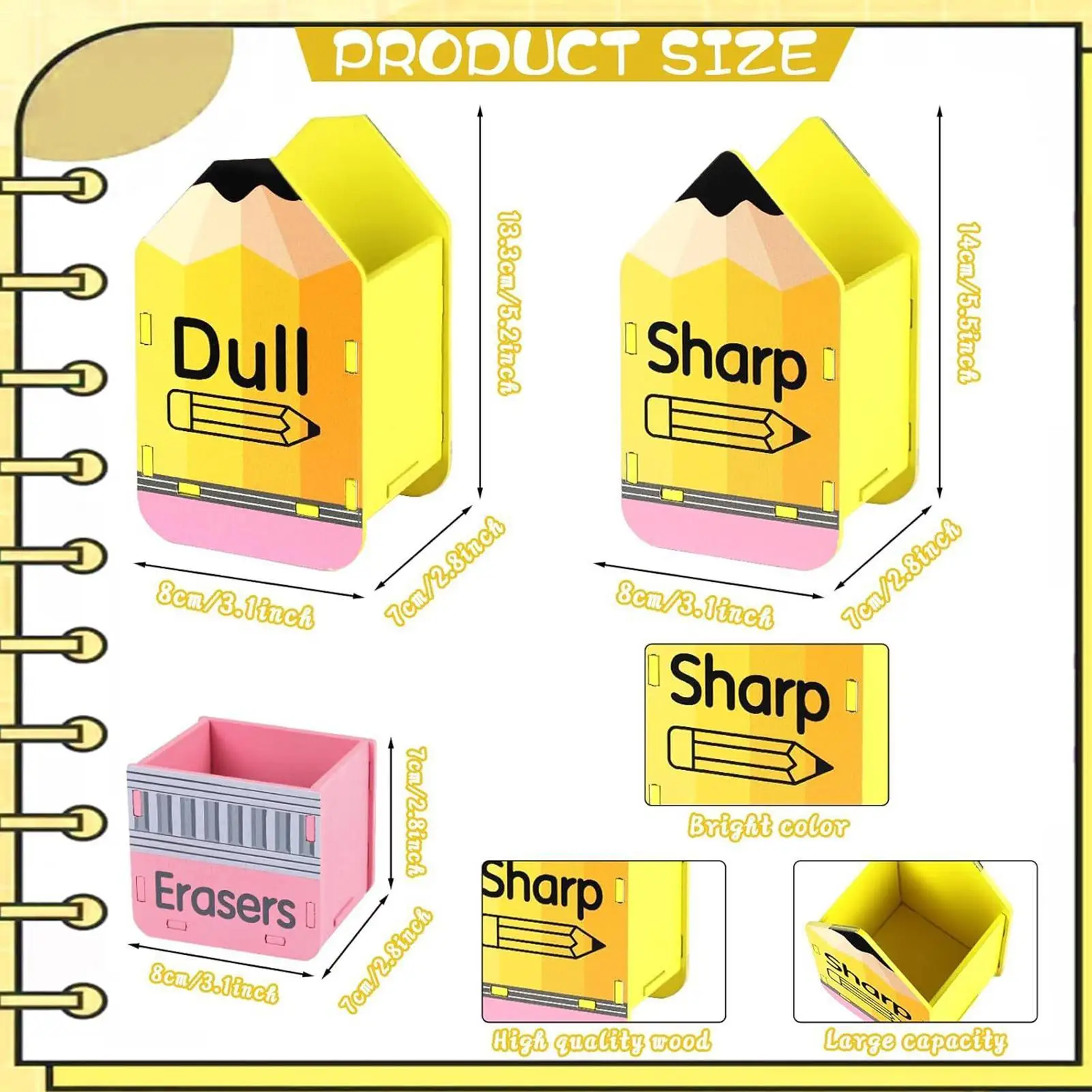 حامل أقلام رصاص مملة خشبي 3 قطع موزع أقلام رصاص ملحقات منزلية لمساحات العمل والمكتبة وغرفة الحرف المدرسية واستوديو الطلاب #5