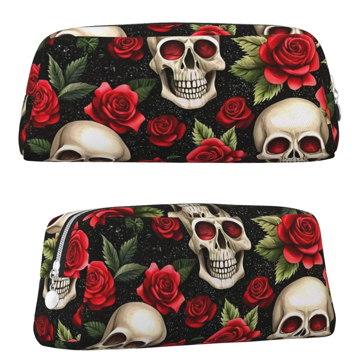 Rose Skull Gothic Style Pattern Pencil Cases for Student School Pen Box Pencil Bag Pencil Pouch Storage Stationery Supplies